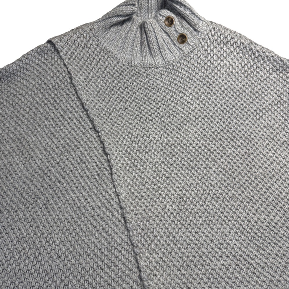 Simply Noelle Womens Blue Knit Mock Neck Button Crossover Wrap Poncho Sweater SM